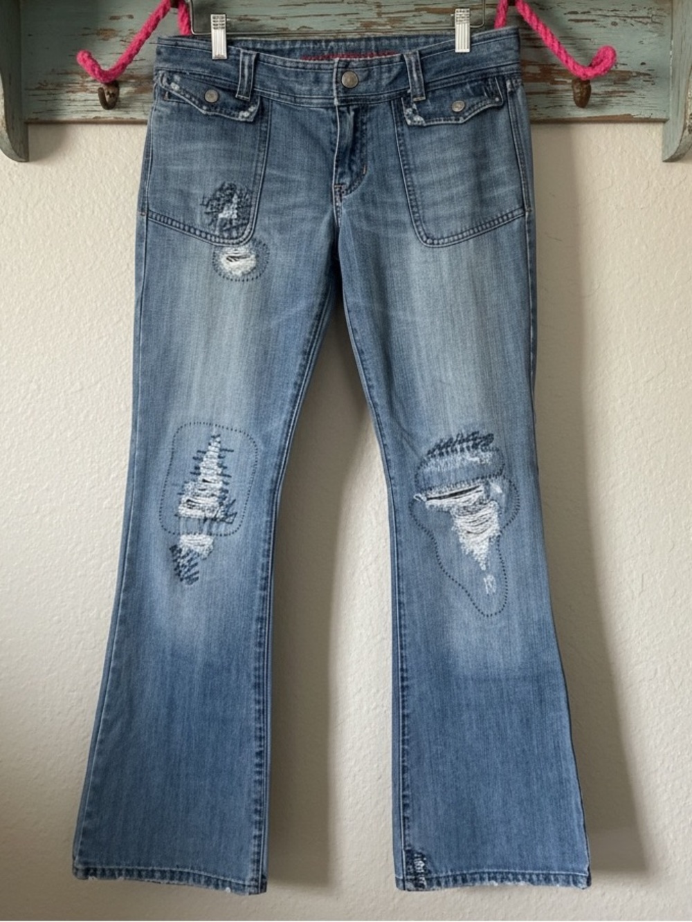 Abercrombie & Fitch Y2K low-rise Distressed Low Rise Patchwork Bootcut Jeans